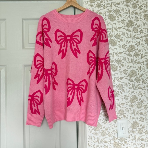 Pink Bow Knit Sweater – Oversized Fit, Size L, Like New! - Picture 4 of 6